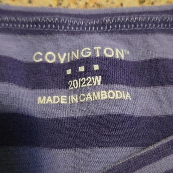 Covington 3/4 Sleeve Tee Lavender & Purple Stripes Stretch Fabric Women size 20W - Picture 6 of 10